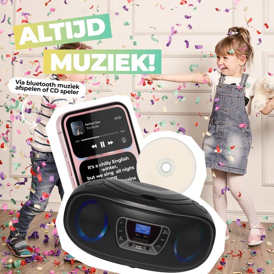 Denver Tragbares DAB-Radio CD-Player Kinder - Bluetooth - Lichteffekte - Boombox - AUX - FM - TDB212GREY