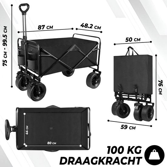 Outbee Bolderkar - Faltbarer Bolderkar - 100kg Tragkraft - 100Liter Fassungsvermögen - Schwarz