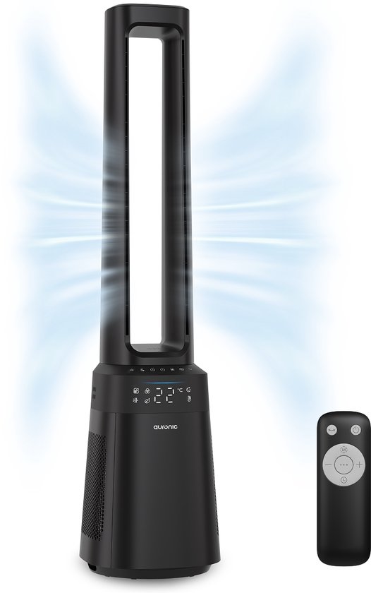 Auronic Turmventilator – blattloses 2-in-1-Modell – Luftreiniger mit HEPA-Filter – Ventilator – 10 Stufen – Fernbedienung – 105 cm – Schwarz