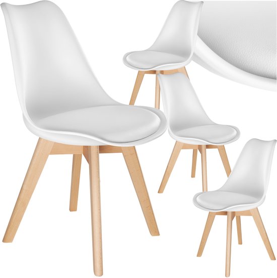 tectake® Esszimmerstuhl Frederikke - 4er Set Esszimmerstühle mit gepolstertem Stoffsitz - Massive Holzbeine - Ergonomische Stühle für Wohnzimmer, Esszimmer, Schlafzimmer und Küche - Belastbarkeit 120kg - Weiß