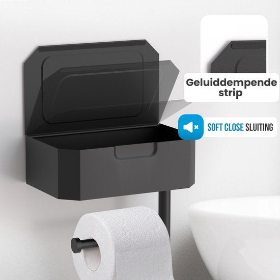 Avalo Toilettenpapierhalter mit Ablage - Schwarz - Selbstklebend / Bohren / Kein Bohren - Toilettenpapierhalter - Toilettenpapierhalter