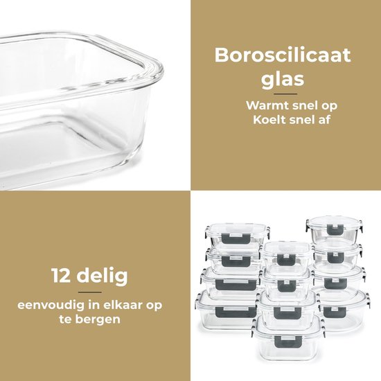 Stosh Frische-Schalen - Meal Prep Schalen - Gefrierschalen - Glas - 12 Stück - BPA frei