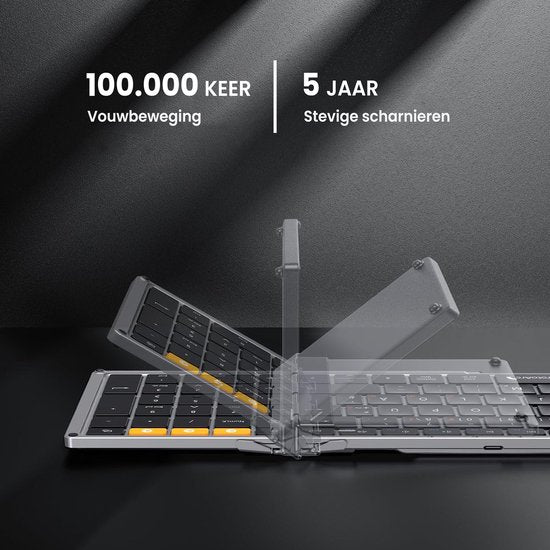 Faltbare Bluetooth Tastatur - Full Size - 105 Tasten - 3 Geräte - USB-C - Space Grau
