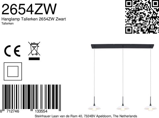 Hängeleuchte „Tallerken“ 2654ZW Schwarz – Modern, höhenverstellbar, Material: Glas und Metall, für den Innenbereich, Steinhauer
