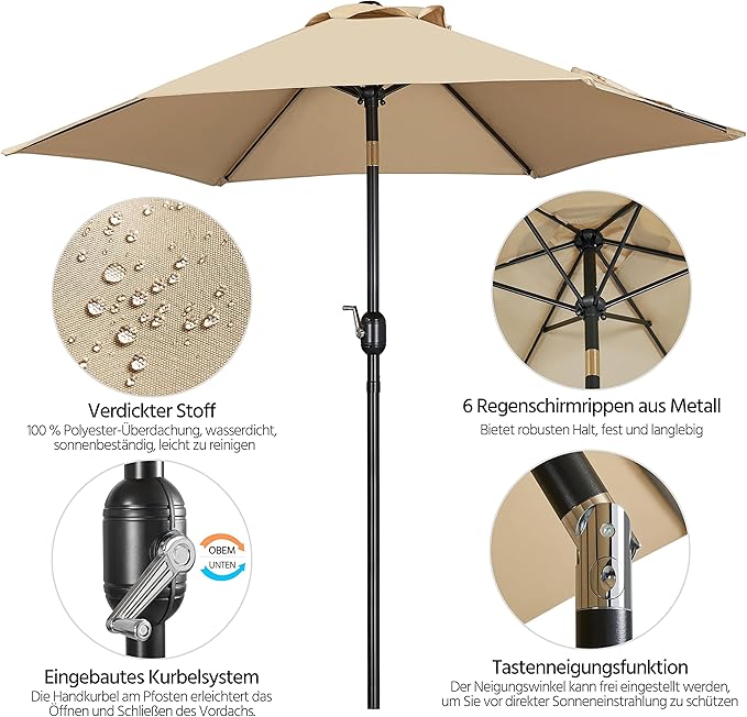 Yaheetech Sonnenschirm Ø 230 cm – Wasserabweisend – Neigbarer Gartenschirm mit Schwenkmechanismus