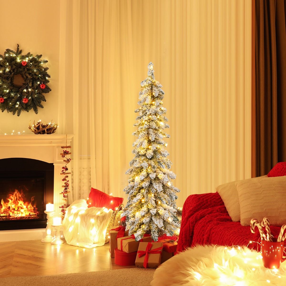 Coast 120 cm beflockter künstlicher Weihnachtsbaum - grün/weiß mit 225 Zweigspitzen und 100 LED-Lichtern
