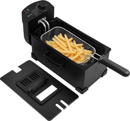 Goliving Fryer 3L - Fritteuse - Sichtfenster aus Glas - bis zu 190°C - 2000W - Edelstahl - Schwarz