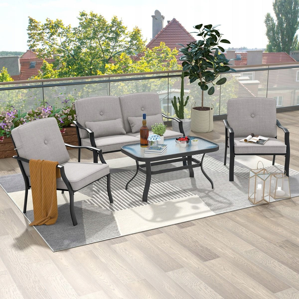 Coast Gartenmöbel-Set, 4-teilig – Sofa, Tisch und 2 Sessel – Grau