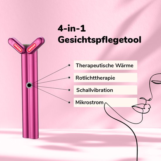 DermaWav 4-in-1-Beauty-Gerät – professionelle Schönheitsbehandlung – therapeutische Wärme, rote LED-Therapie, Mikrostrom und Schallschwingungen – ein erfrischender Kick für Ihre Haut