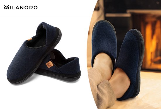 Milanoro - Bequeme, warme Herren Hausschuhe - Navy - 41-42