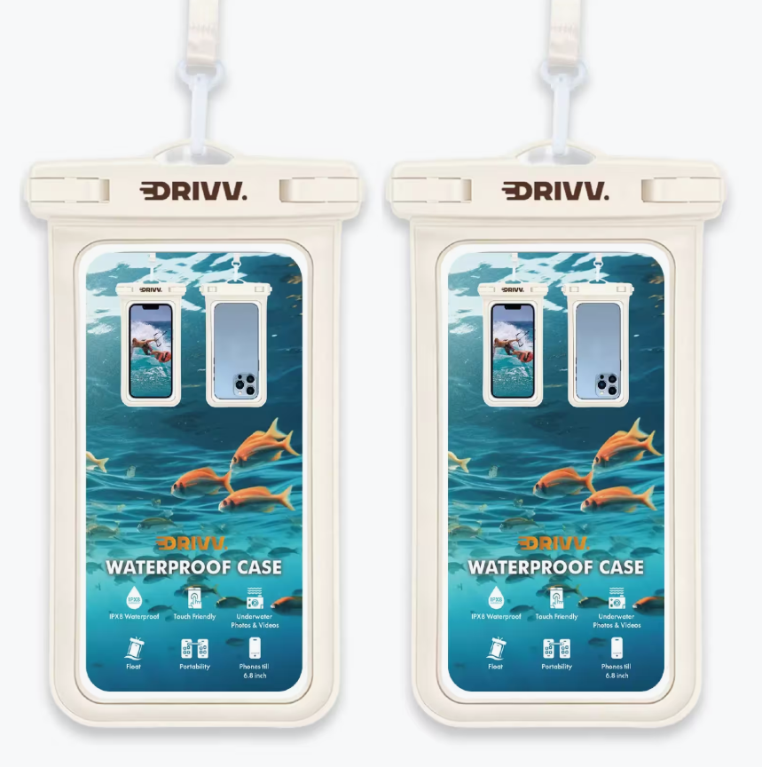 DRIVV Wasserdichtes Handy-Etui, 2er-Set – Beige – 20,5 x 12 x 1 cm – IP68, schwimmfähig