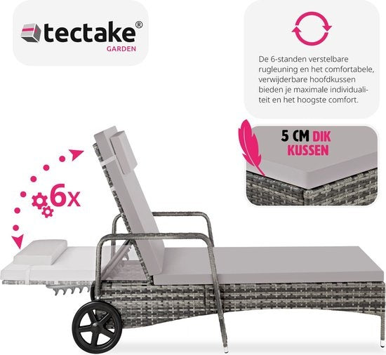 Tectake - Liegestuhl - Geflochten - verstellbare Rückenlehne - 200 x 70 x 33 cm - 404588 - grau