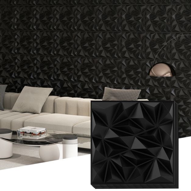 Coast 3D-Wandpaneele „Diamant“ – 40 Stück à 50 x 50 cm – 10 m² – Schwarz