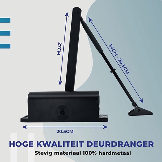 Gtrise Adjustable Door closer - T/M 100KG - Large - Incl mounting kit - Hydraulic - High quality - For indoor & outdoor - Many functions - Door closer - Door spring