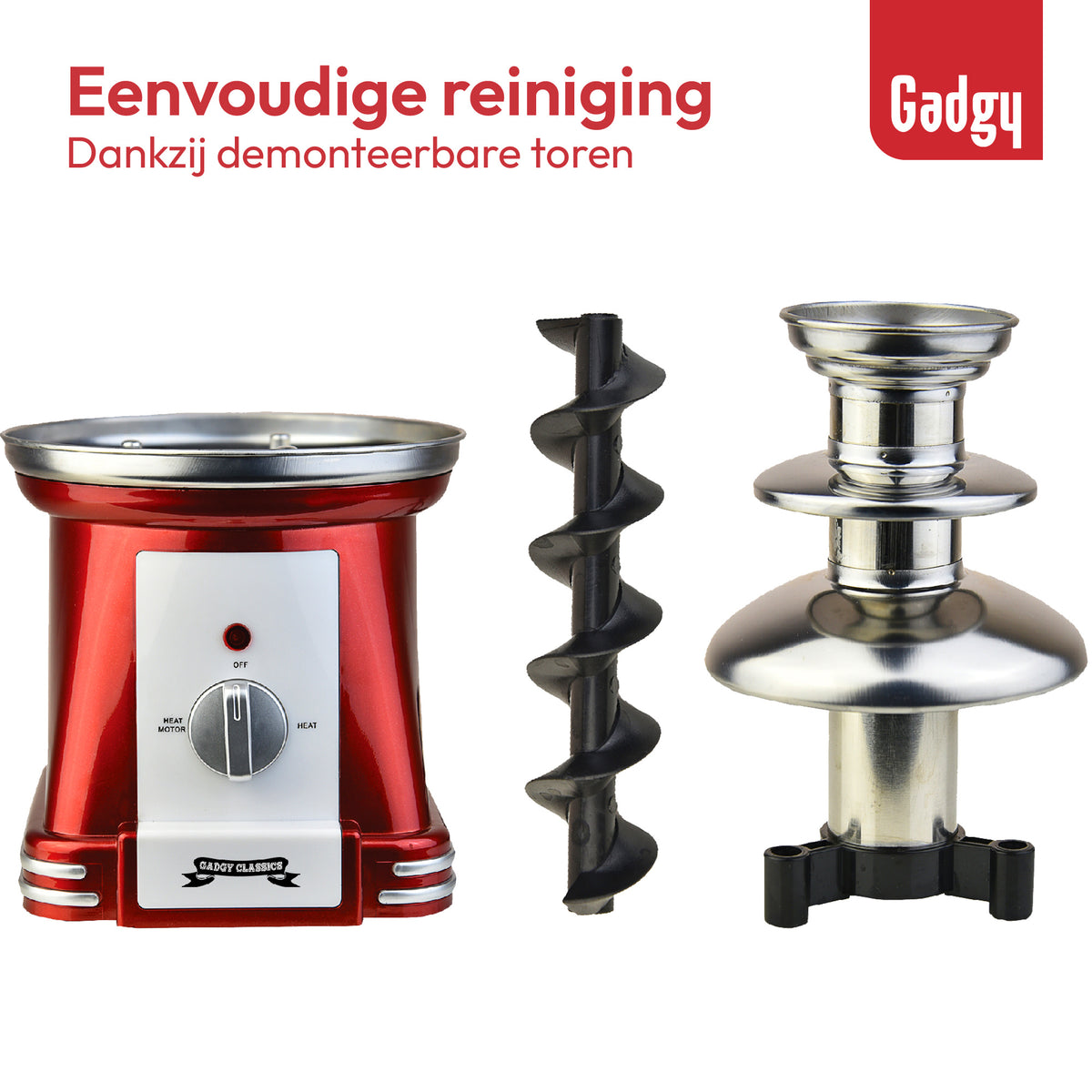 Gadgy - Schokoladenbrunnen - Schokoladenfondue - Einfache Reinigung - 90 Watt - Rot