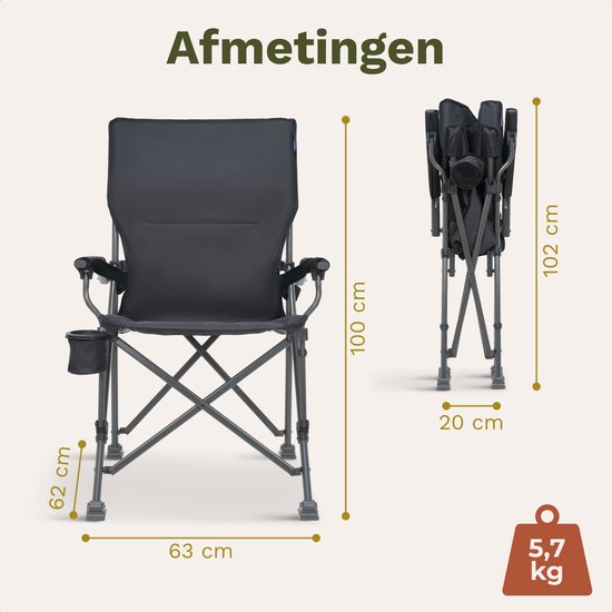 TRVLMORE Campingstuhl – Zusammenklappbar – 120 kg Tragkraft – inkl. Tragetasche – Klappstuhl – Angelstuhl – Campingstuhl – Faltstuhl – Grau