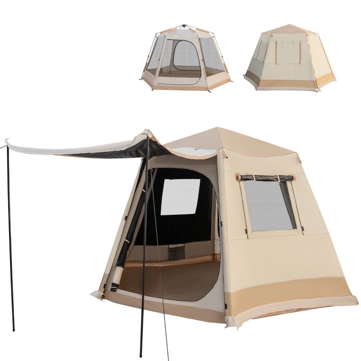 Coast Pop-up-Zelt – Automatischer Aufbau – Zweischichtiges Kabinenzelt – Beige 330 x 270 x 200 cm
