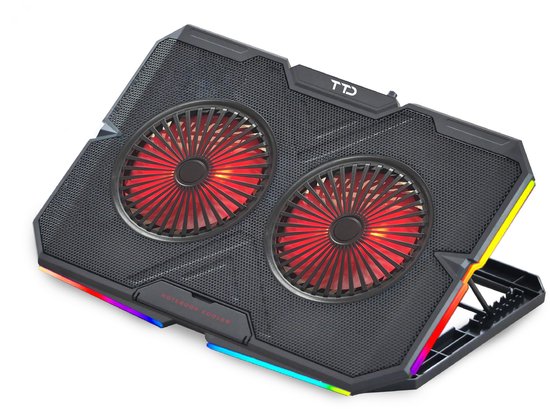 TTD® Premium Laptop-Kühler - Verstellbare Laptop-Halterung - Rotationsgeschwindigkeiten bis zu über 2400 RPM - für Gaming - Bis zu 17 Zoll - Extra USB-Anschluss - Schwarz