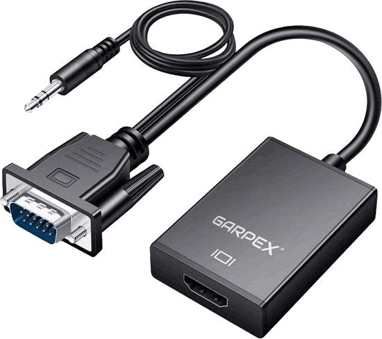 Garpex VGA-zu-HDMI-Adapter mit 3,5-mm - AUX und USB-Stromkabel – Analog-zu-Digital-Videokonverter, 1080p Full HD, Stecker-Buchse-Design