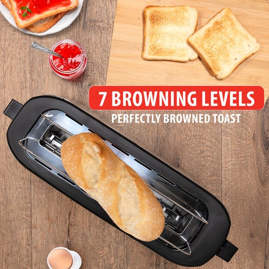 alpina Toaster mit Toasterklemmen und Langschlitz - Toaster 2 Stück Brot mit 7 Bräunungsstufen und Auftaufunktion - Toaster Toaster mit herausnehmbarer Krümelschublade - Silber
