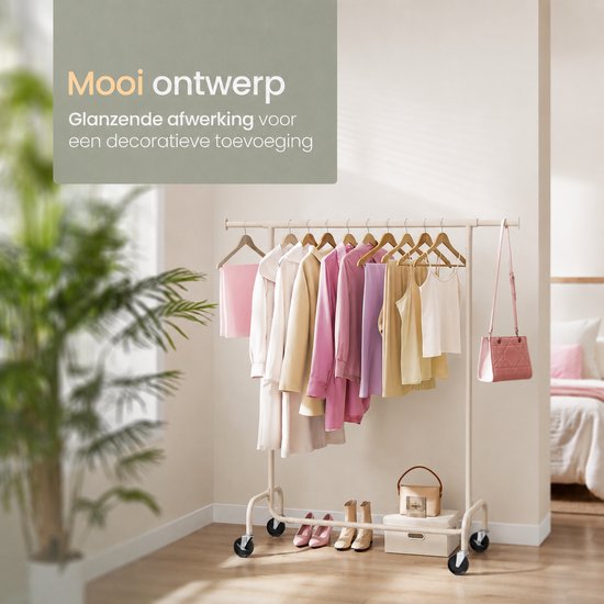 O'DADDY® Kleiderständer – Kleiderständer auf Rollen – Kleiderständer aus Metall - Kleiderständer - Kleiderständer - Garderobenständer - Kleiderstange - Kleiderständer - Ausziehbare Kleiderstange - Verstellbare Kleiderstange - Stabil bis 130 kg - Beige