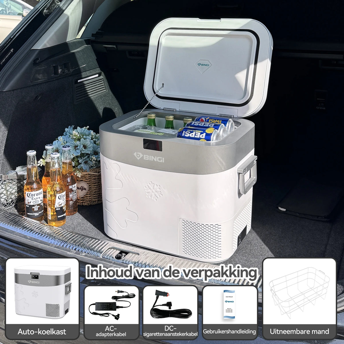 Bingi Kompressor-Kühlbox 22 Liter – Kühlen und Gefrieren von -18 bis 15 °C – 12/24 V und 230 V – Für Auto, Wohnmobil und Camping