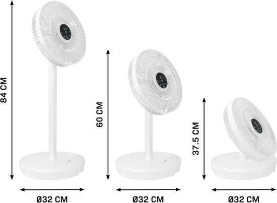 VONROC BREEZE Wireless Fan - Flüsterleise (<44 dB) - 24 Geschwindigkeitsstufen - leicht und tragbar - 3 Windmodi: Natural, Sleep, Normal - Modular: sowohl Tisch- als auch Bodenventilator - Luxus-Touch-Display - Inkl. Fernbedienung - Weiß