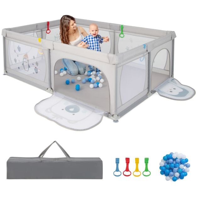 Coast Babybox mit 50 Kugeln und 2 Reißverschlusstüren – Grau – 205 x 147 x 68,5 cm