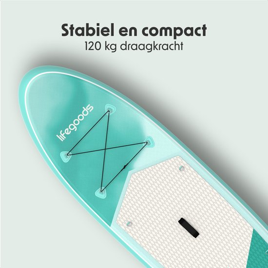 LifeGoods SUP Board All-round Compact - 100 KG Belastbarkeit - 300 x 76 cm - Aufblasbar - SUP-Komplettpaket - Mintgrün