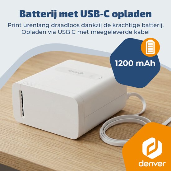 Denver Etikettendrucker – Bluetooth – Verbindung mit Smartphone – 15 x 40 mm – inkl. 4 Etikettenrollen – MBP16