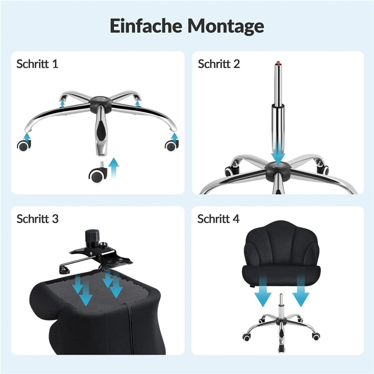 Yaheetech – Eleganter Drehstuhl im Muschel-Design, 76,5–86 cm – Schlichtes Schwarz – Polyester und Metall