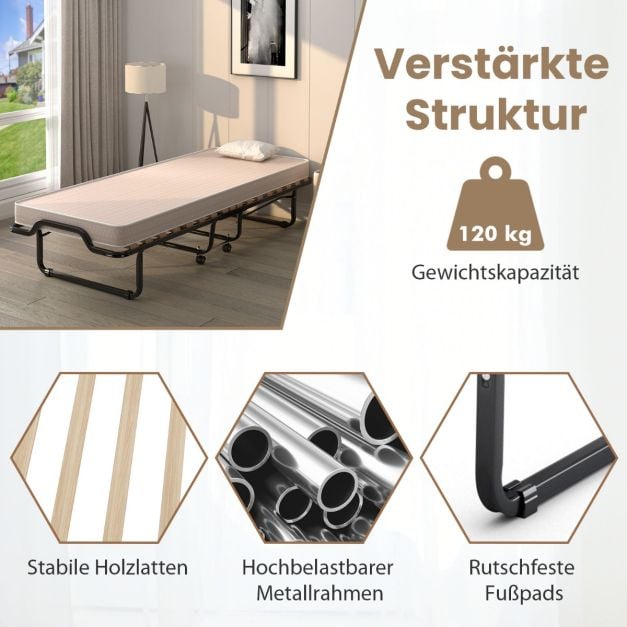 Coast – Italienisches Klappbett mit Matratze – 200 x 90 x 41 cm – Beige