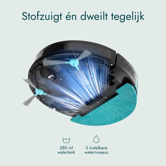 Bloomfold Sweep Roboterstaubsauger mit Wischfunktion – Intelligenter Roboterstaubsauger, 3500 Pa, 130 Min., App & Google Home – Ultradünn (7,3 cm) – Geeignet für Tierhaare