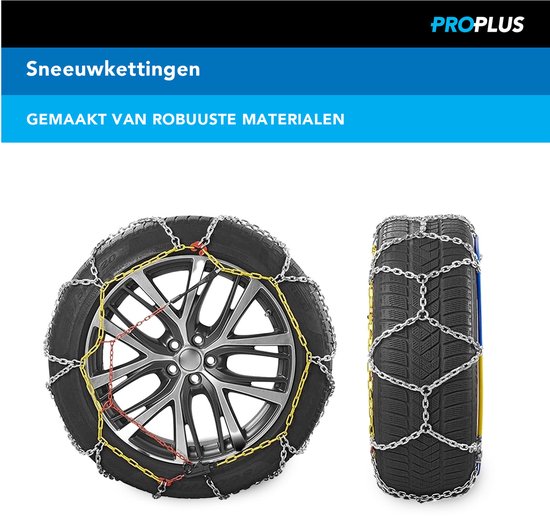 ProPlus Schneeketten – KNR255 – 16 mm Stahlglieder - Önorm-Gütesiegel – Sicherheit – Reifen – Schnelle und einfache Montage – Für verschiedene Reifengrößen – Inklusive Reparaturglieder und Aufbewahrungskoffer – 2er-Set – 4x4-Fahrzeug – Minivan, SUV/MPV