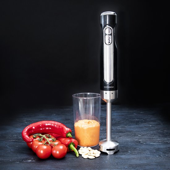 Gastronoma Stabmixer-Set – Kabellos und wiederaufladbar – 100 W – Zerkleinerer, Schneebesen und Messbecher – 18210002 – Schwarz, Edelstahl
