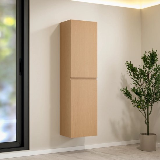 Mirlux Badezimmerschrank Ruvo – 150 cm – Helle Eiche – Hängender Hochschrank mit 2 Türen