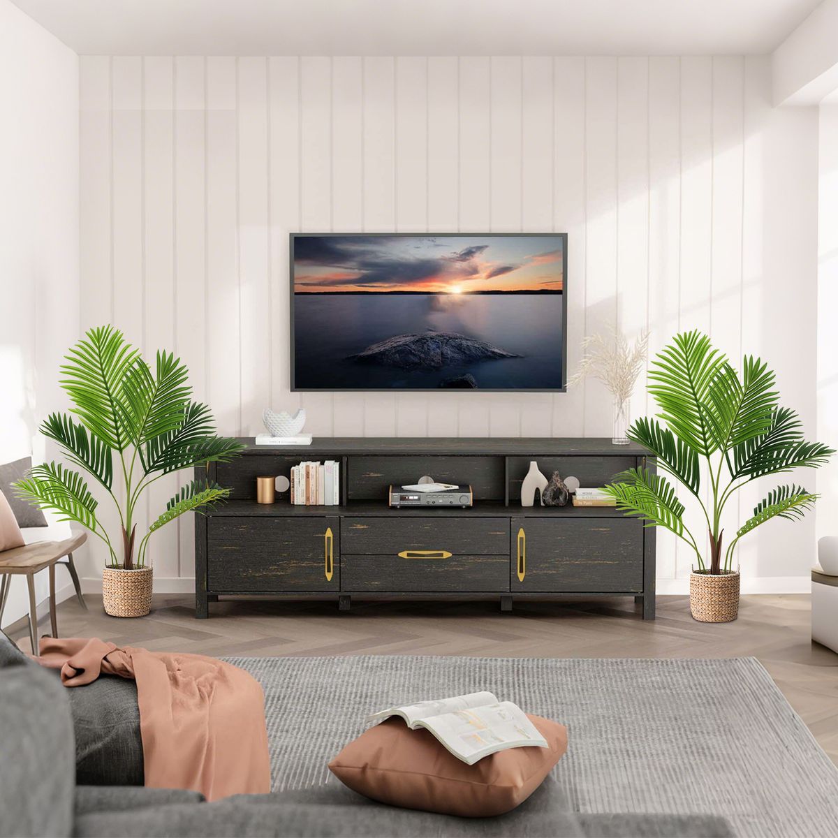Coast Set aus künstlichen Areca-Palmen – 2 Stück – naturgetreu – pflegefrei – grün – 90 cm