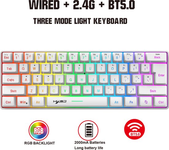HXSJ L500 – Kabellose Gaming-Tastatur – RGB – Tri-Mode – QWERTY-Tastaturen – Weiß