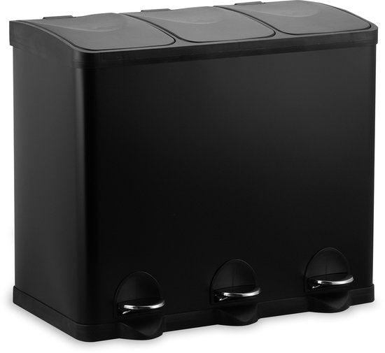 Bayt Mülleimer - Treteimer 45 Liter - Mülleimer 45 Liter - Mülleimer 45 Liter - Mülltrennung - Mülleimer 3 Fächer - 3x15 Liter- Abfalleimer- Edelstahl - Schwarz