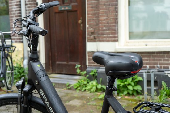 Voltano Fahrradsattel mit Gel-Polstern – Schwarz/Rot – Aussparung – Sattelfederung – Unisex – Inklusive Sattelriemen