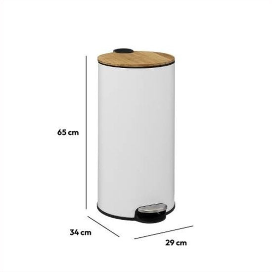 5Five Abfallbehälter/Treteimer Bambus – weiß – Metall – 30 Liter – 38 x 29 x 60 cm – Küche