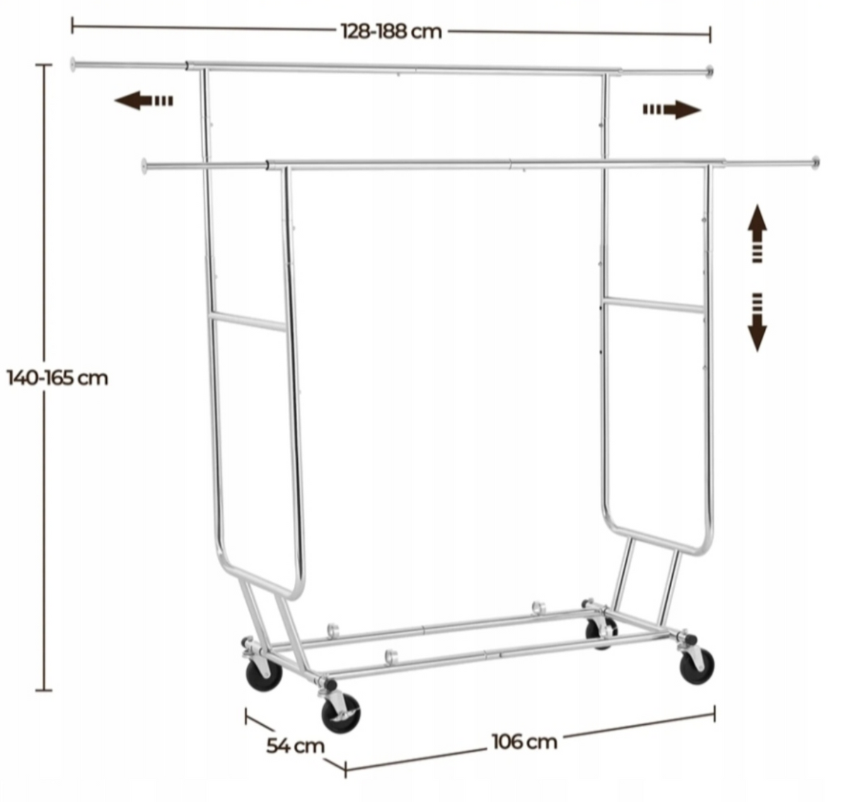 Yaheetech Kleiderständer 128 x 55 x 173 cm – Silber – Fahrbar – 130 kg – Doppelte Kleiderstange