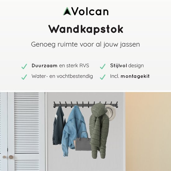Volcan Wandgarderobe - 24 Haken - Wandgarderobe zum Aufhängen mit 3M-Band - Industriell - Schwarzer Edelstahl