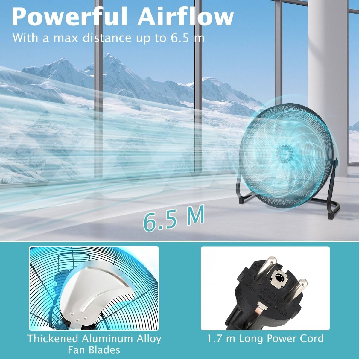 Coast Bodenventilator - 3 Geschwindigkeiten - 145Â° einstellbar - 160W - 62 x 20 x 59 cm - Schwarz