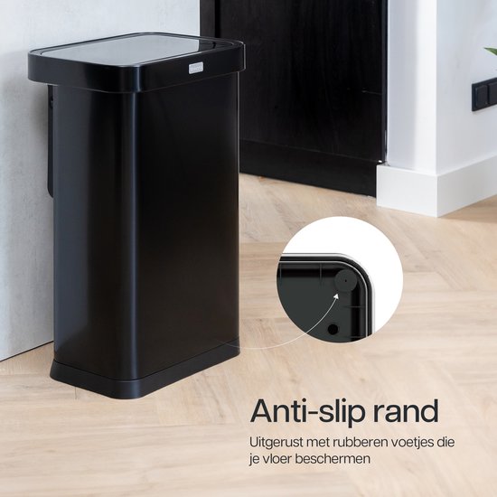 Deleca Sensor Mülleimer 50 Liter - Mit FreshAura Geruchskontrolle - Slow Close Mülleimer - Edelstahl Mülleimer - Schwarz
