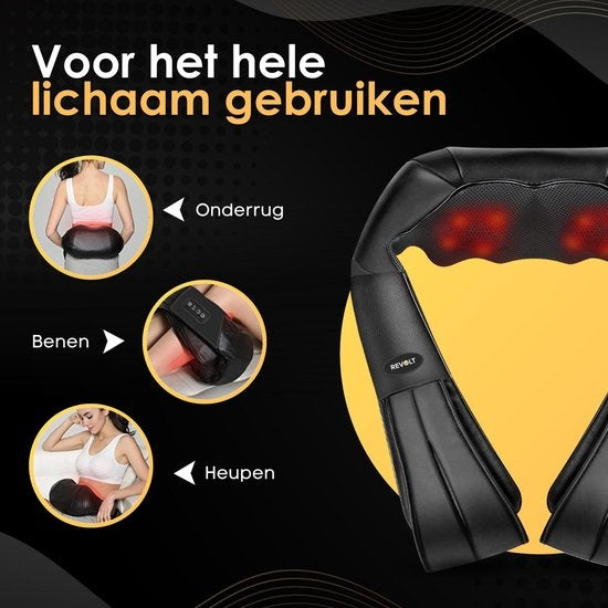 Revolt Massagekissen - 120 Minuten kabellos - Elektrisches Nackenmassagegerät - Infrarot
