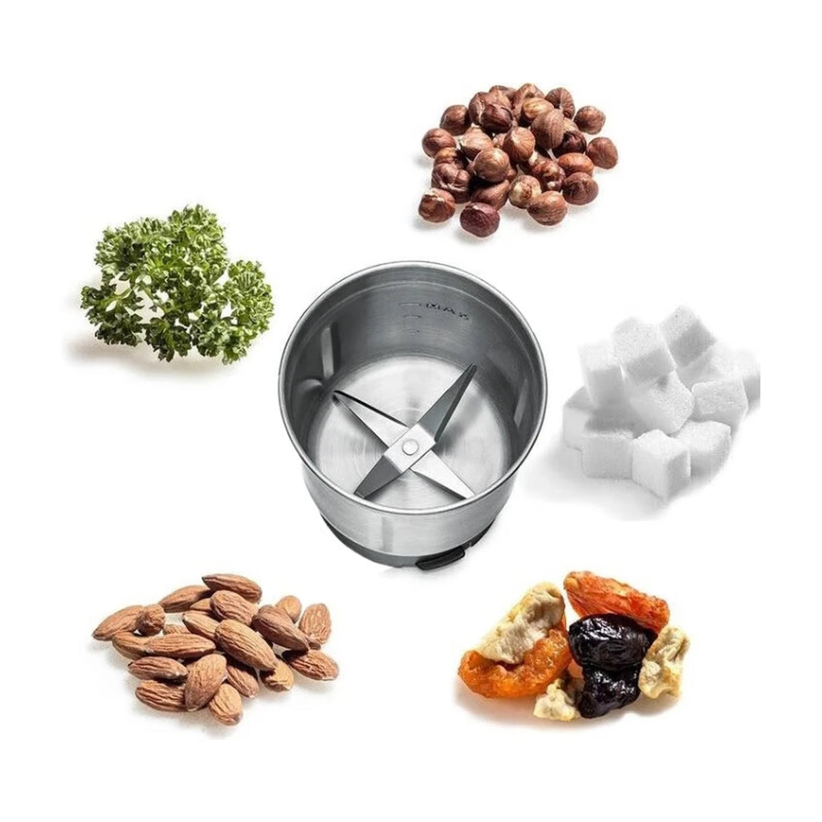 Rommelsbacher Kaffee- und Gewürzmühle EGK 250 – Edelstahl – 200 W – 2 Mahlbecher – Pulsfunktion – 10,5 x 11,5 x 20,2 cm