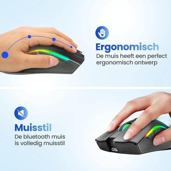 GarpexÂ® Silent Wireless Mouse - Gaming-Maus - Computermaus - Kabellose Maus - Mit LED-Beleuchtung - Wiederaufladbar - Schwarz