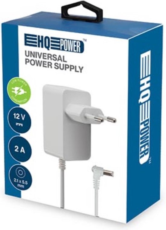 HQ-Power Universalnetzteil, für IT-Geräte, 12 VDC, 2 A, 24 W, 5,5 x 2,1 mm DC-Stecker, weiß