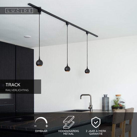 Lucide TRACK Starterset – 1-Phasen-Schienensystem / Schienenbeleuchtung – 2 Meter – Schwarz